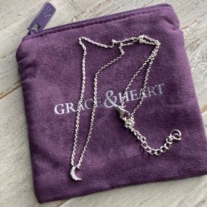 Grace & Heart G&H INITIALLY MINE MOON NECKLACE .925 STERLING SILVER 16” CZ NEW!!